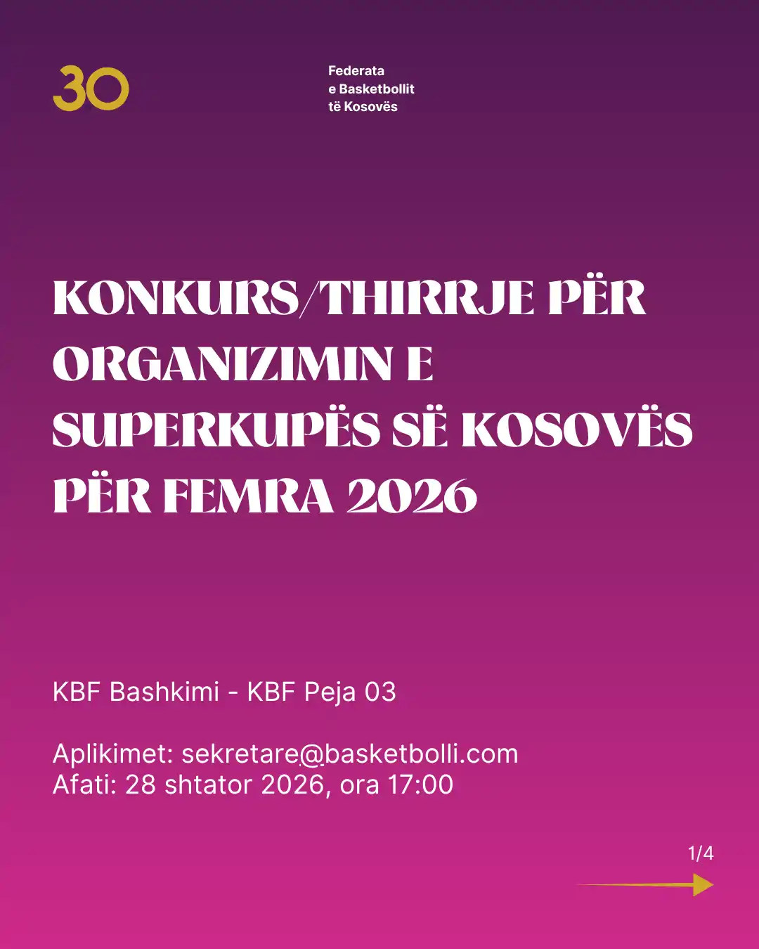 FBK shpall konkurs për organizimin e Superkupës së Kosovës për Femra